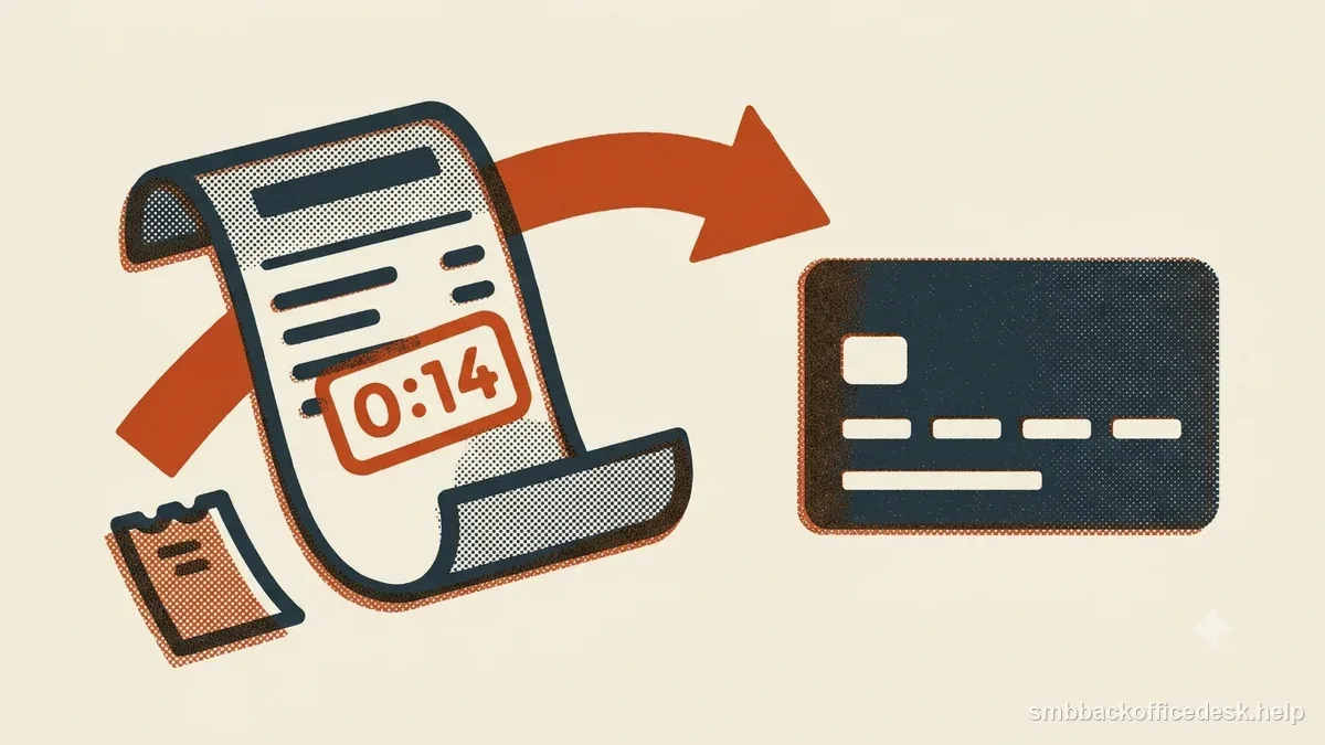 Two-colour risograph illustration for “Responding to a Credit Not Processed Chargeback” — Small Business Back-Office Desk
