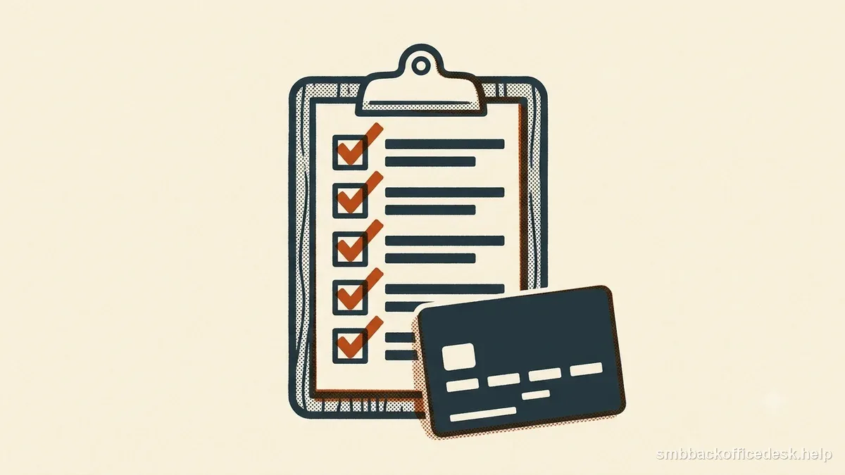 Two-colour risograph illustration for “Chargeback Evidence Checklist for Small Businesses” — Small Business Back-Office Desk