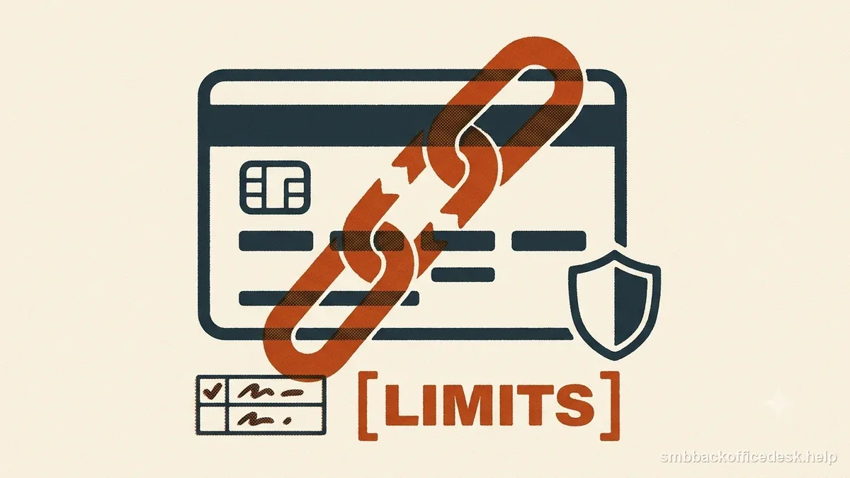 Two-colour risograph illustration for “Card-Not-Present Fraud Chargebacks: Evidence and Limits” — Small Business Back-Office Desk