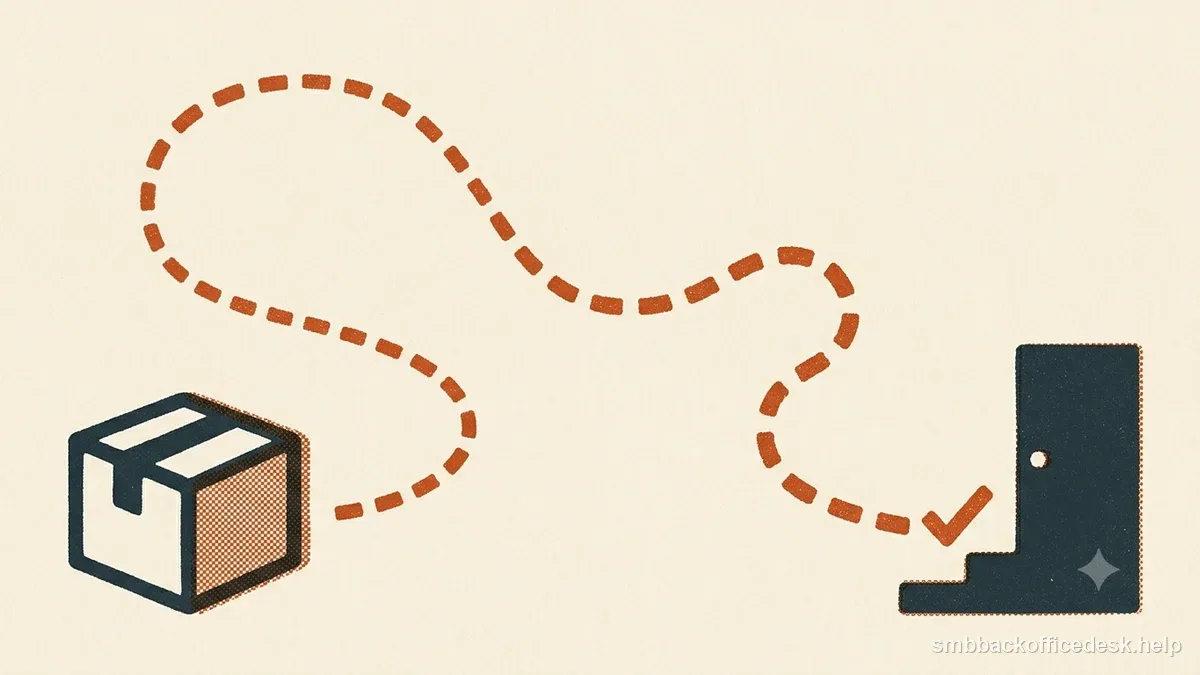 Two-colour risograph illustration for “Responding to a Product Not Received Chargeback” — Small Business Back-Office Desk