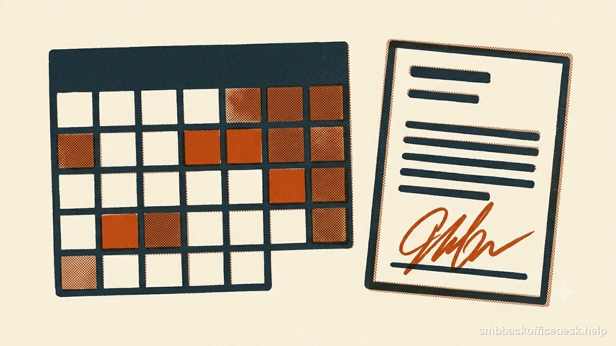 Two-colour risograph illustration for “Responding to a Service Not Provided Chargeback” — Small Business Back-Office Desk