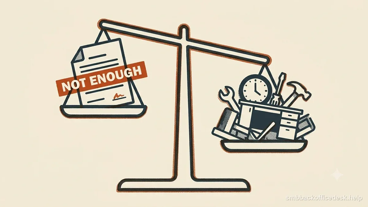 Two-colour risograph illustration for “Why an Independent Contractor Agreement Is Not Enough” — Small Business Back-Office Desk