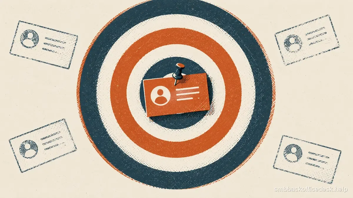 Two-colour risograph illustration for “Define an Ideal Customer Profile Before You Build a Lead List” — Small Business Back-Office Desk