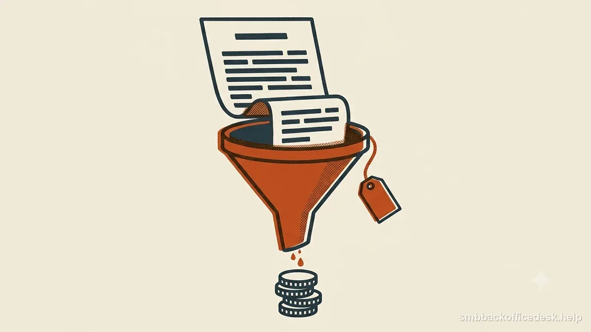 Two-colour risograph illustration for “Collecting a Small Claims Judgment for an Unpaid Invoice” — Small Business Back-Office Desk