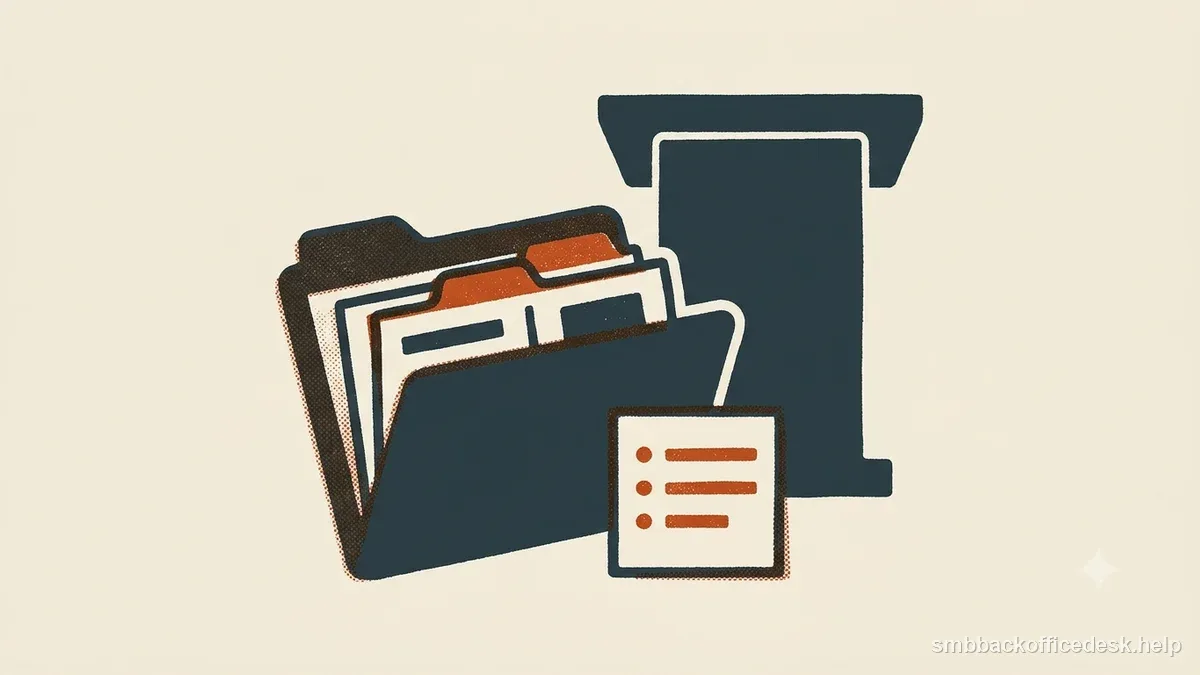 Two-colour risograph illustration for “How to Prepare for a Small Claims Hearing” — Small Business Back-Office Desk