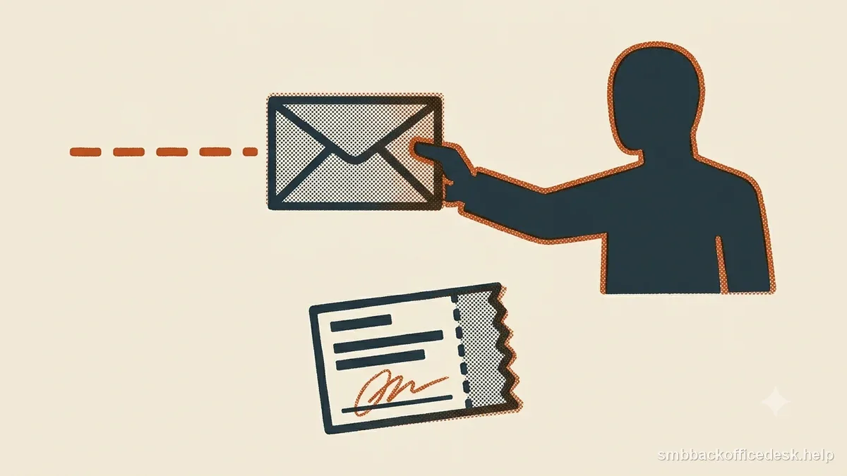 Two-colour risograph illustration for “Service of Process in Small Claims” — Small Business Back-Office Desk