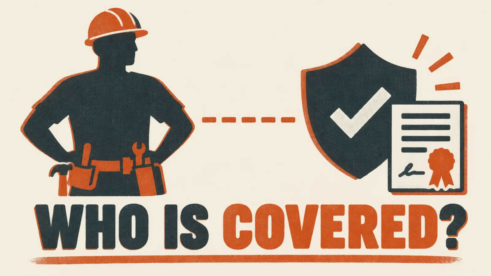 Two-colour risograph illustration for “Do You Need Workers’ Comp for 1099 Contractors?” — Small Business Back-Office Desk